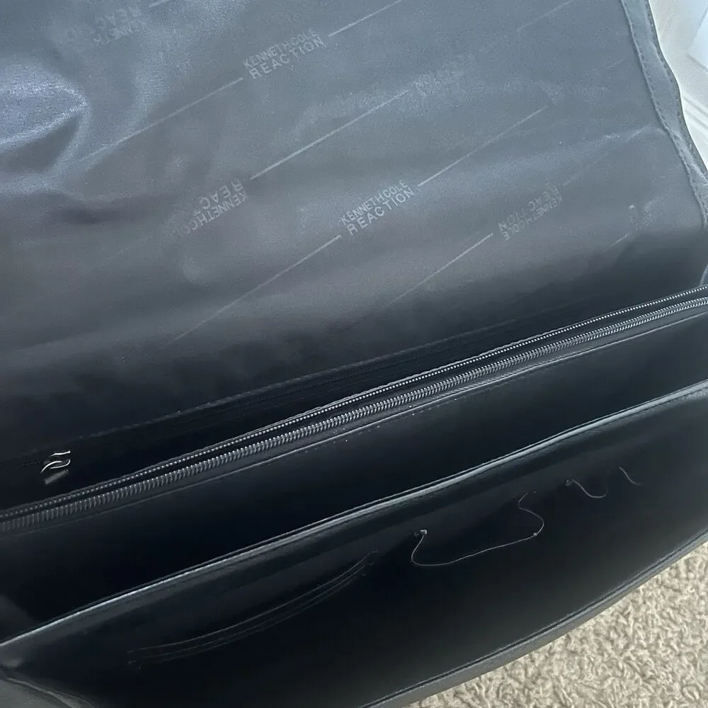 Kenneth Cole Reaction Laptop Briefcase Black Leather Mens Bag